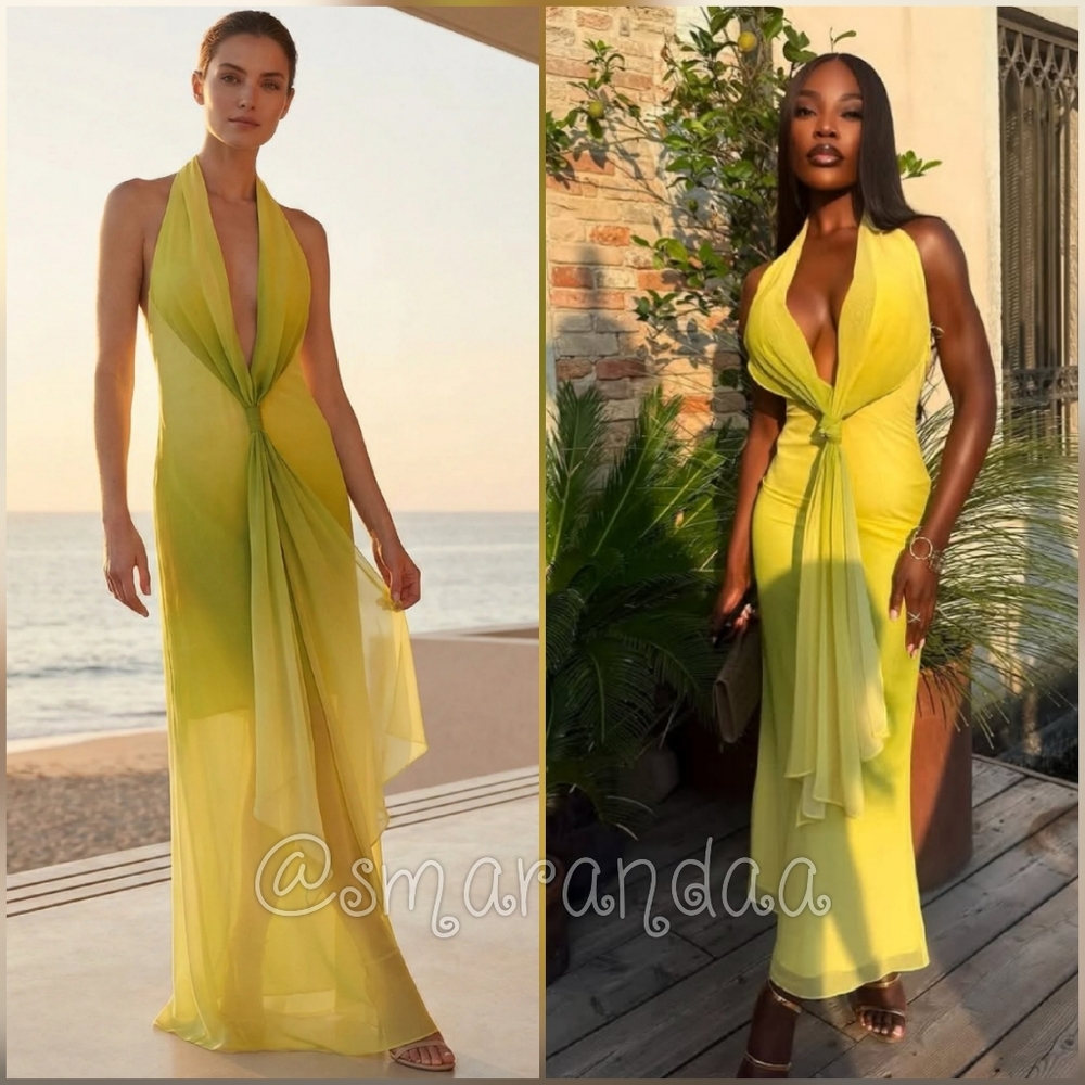 Zara Halter Maxi Dress Yellow NWT
